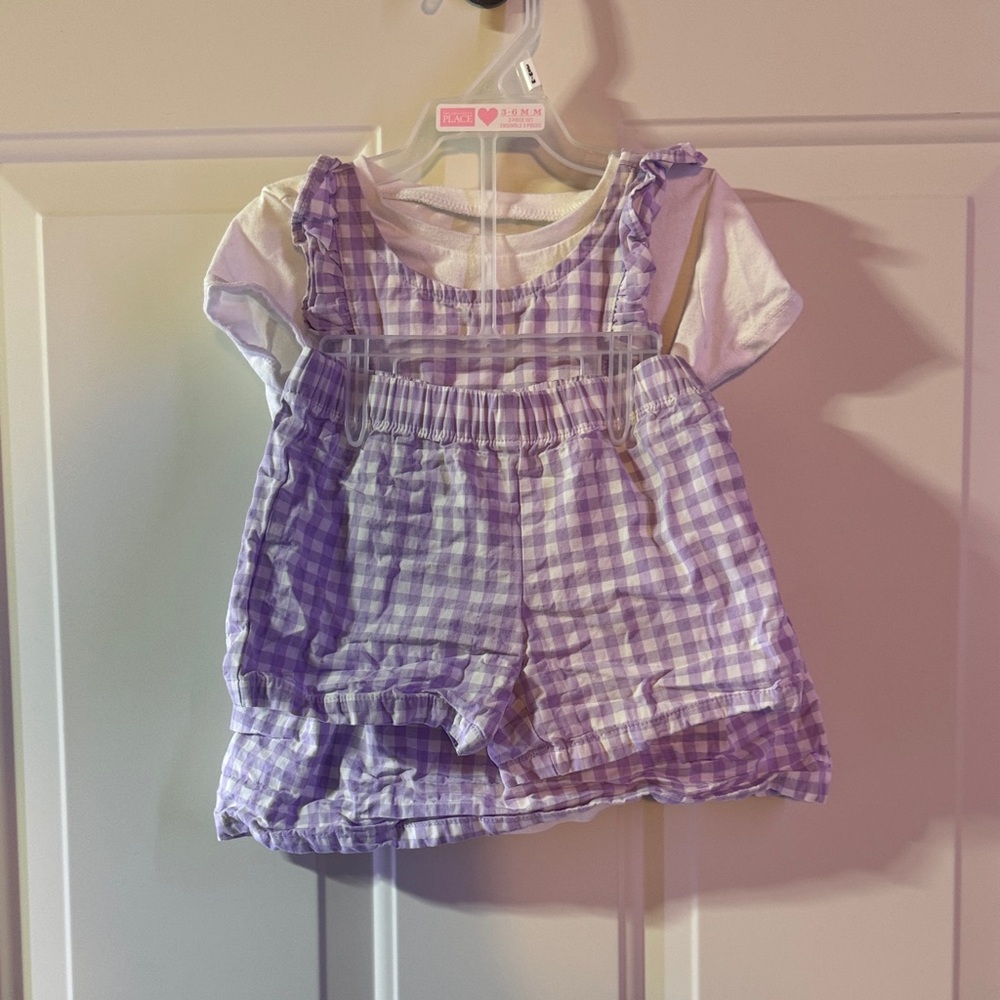 Carters 3 piece set Purple Gingham Baby Dress with White Top and pants- 2T